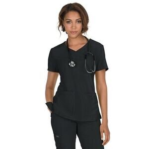 Koi Size Small Basics Katie 4-Pocket Mock-Wrap Scrub Top Black 374